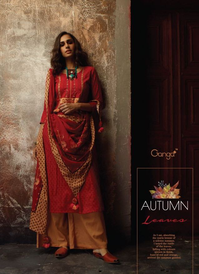 Autumn Ganga Cotton Lawn Printed Salwar Suits With Embroidary Work With Four Side Lace Dupatta