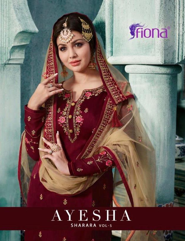 Fiona Ayesha Sharara Vol 5 Satin Georgette Plazzo Style Party Wear Salwar Kameez Collection