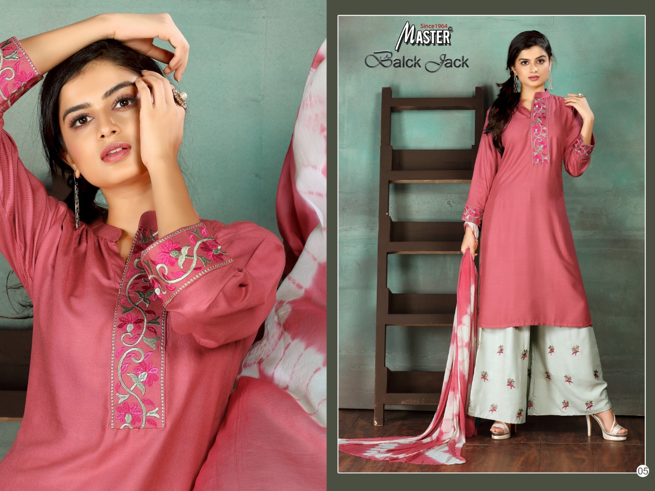 Master Presents Black Jeck Heavy Rayon Fabric Designer Kurti 3 Piece Set Kurti With Plazzo