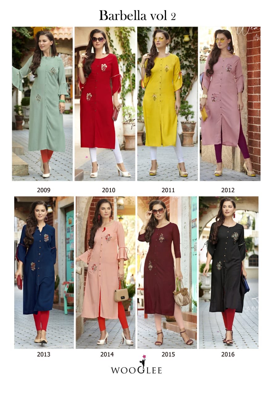 Wooglee Barbella Vol 2 Heavy Rayon Straight Kurti Daily Wear Wholesale Rate