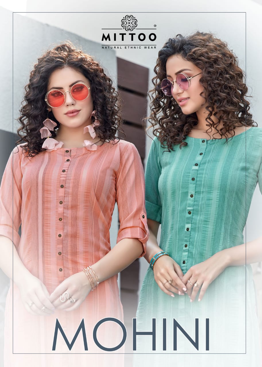 Mittoo Introduces Mohini Casual Wear Weaving Strips Kurti With Pants