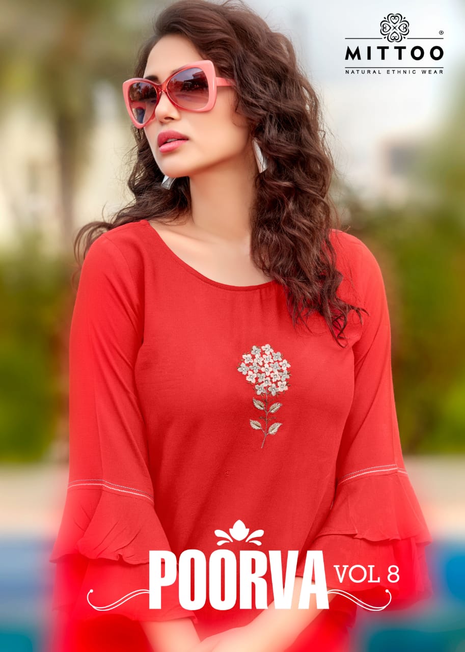 Mittoo Poorva Vol.8 Pure Viscose Dailywear Top Style Kurti Collection At Wholesale Price