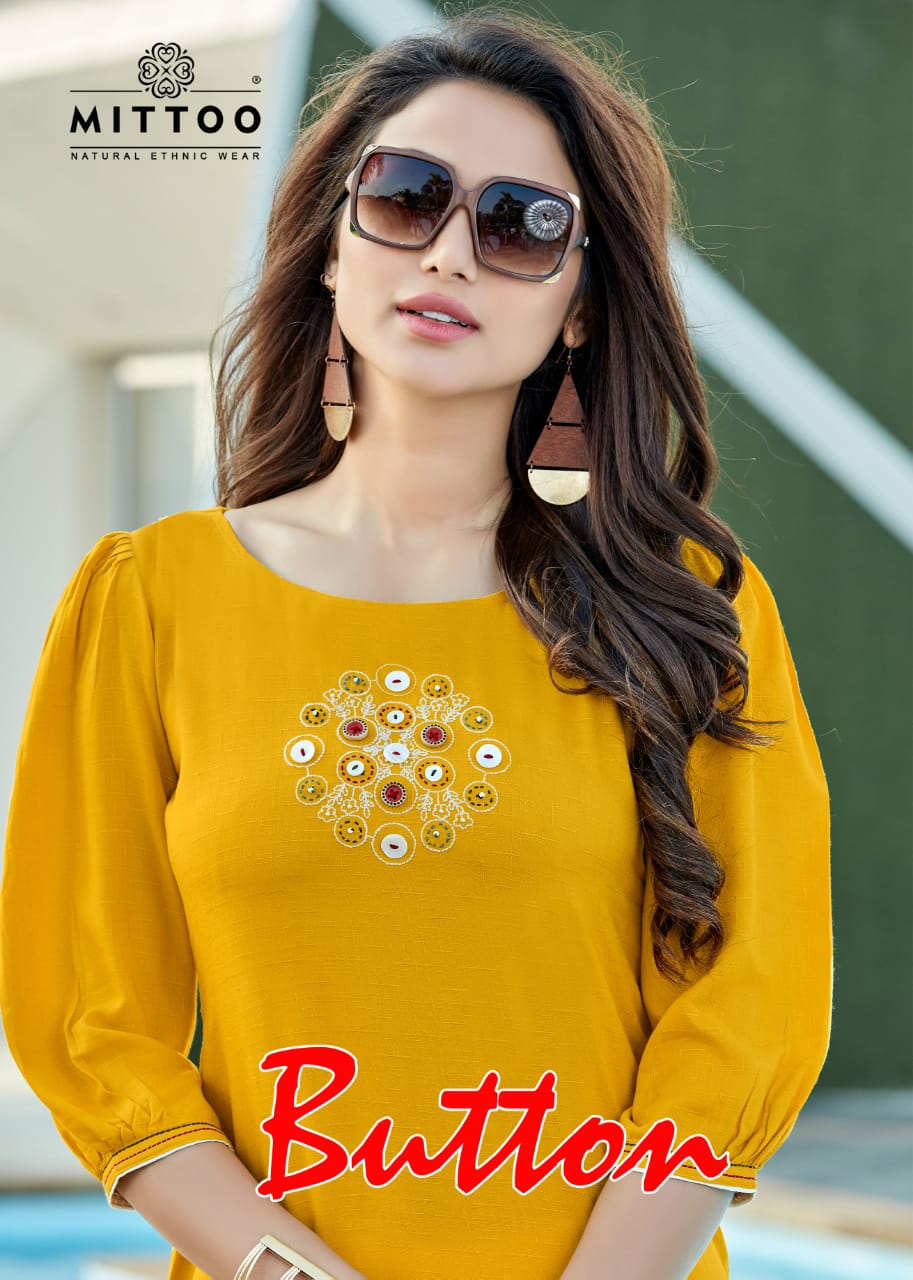 Mittoo Button Rayon Fabic Designer Kurti Wholesale Rate