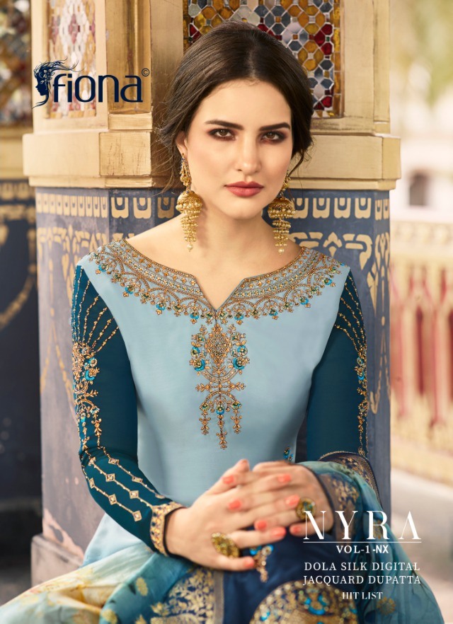 Fiona Presents Nyra Vol 1 Nx Dola Silk Fabric With Digital Print Jacqurad Dupatta Salwar Suit Wholesale Dealer