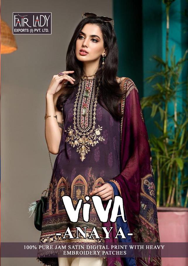 Fairlady Presents Viva Anaya Jam Satin Print Salwar Suit With Embroidery Work Suit