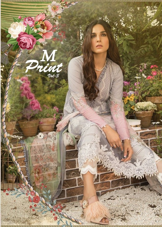 Shraddha Designer Presents Mprint Vol 3 Lawn Cotton Fabric With Embroidery Work Suit
