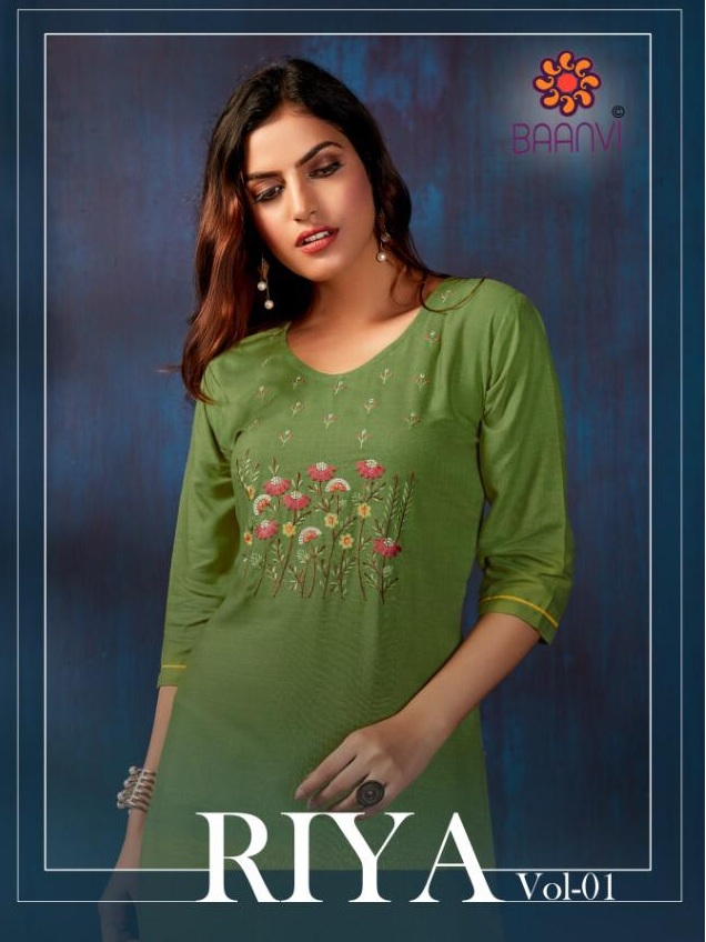 Baanvi Presents Riya Vol 1 Rayon Slub With Embroidery Fancy Designer Kurtis