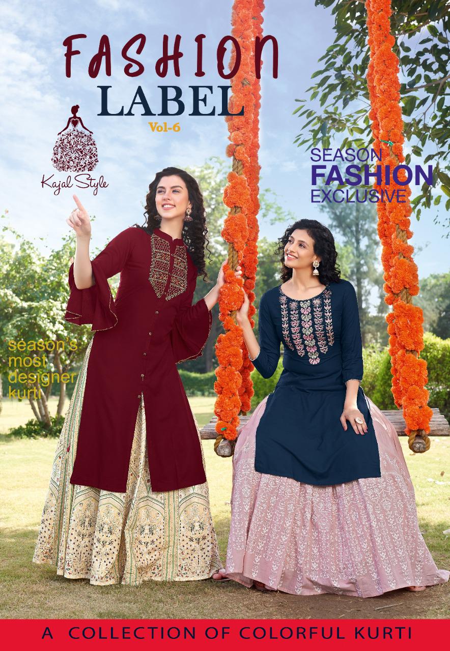 Kajal Style Presents Fashion Label Vol 6 Heavy Rayon With Fancy Embroidery Work Kurtis