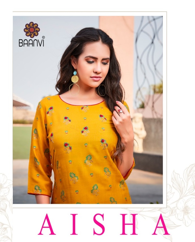 R Studio Baanvi Presents Aisha Vol 1 Rayon Slub With Handwork Fancy Designer Kurtis Wholesale Delar Surat