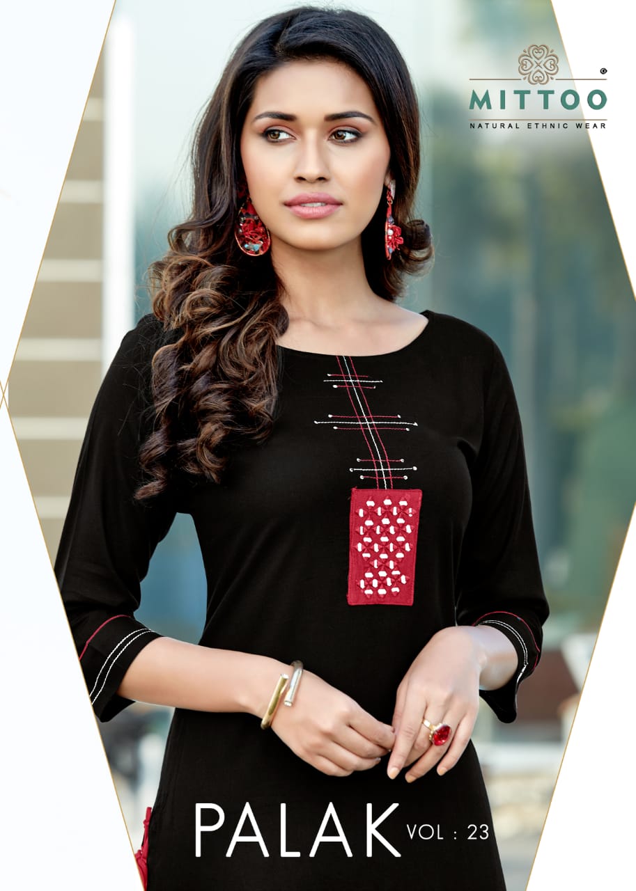 Mittoo Presents Palak Vol 23 Heavy Rayon Fancy Designer Kurtis Wholesale Dealer Surat