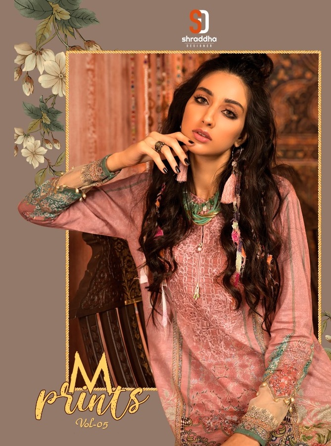 Shraddha Designer Presents M Print Vol 5 Lawn Cotton Print With Heavy Embroidery Work Salwar Suits Wholesale Delar Surat