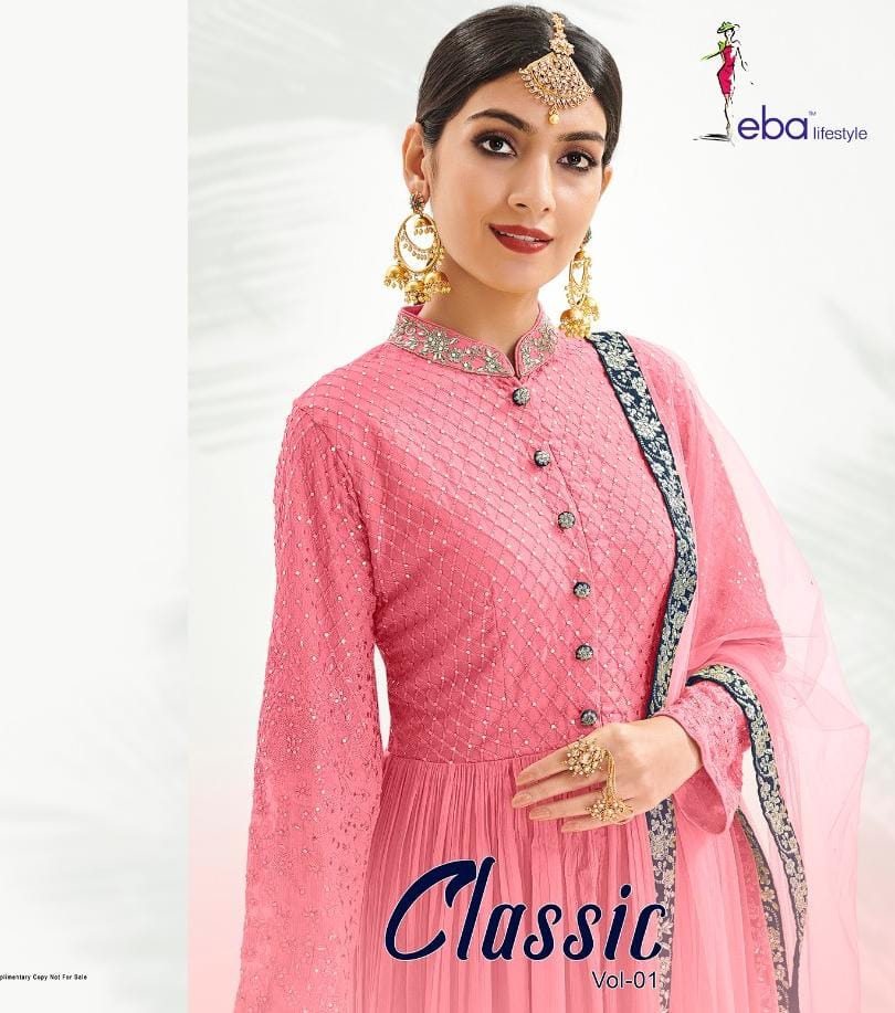 Eba Lifestyle Launched Classic Vol 1 Chinon With Embroidery And Daimond Work Salwar Kameez Wholesale Dealer Surat