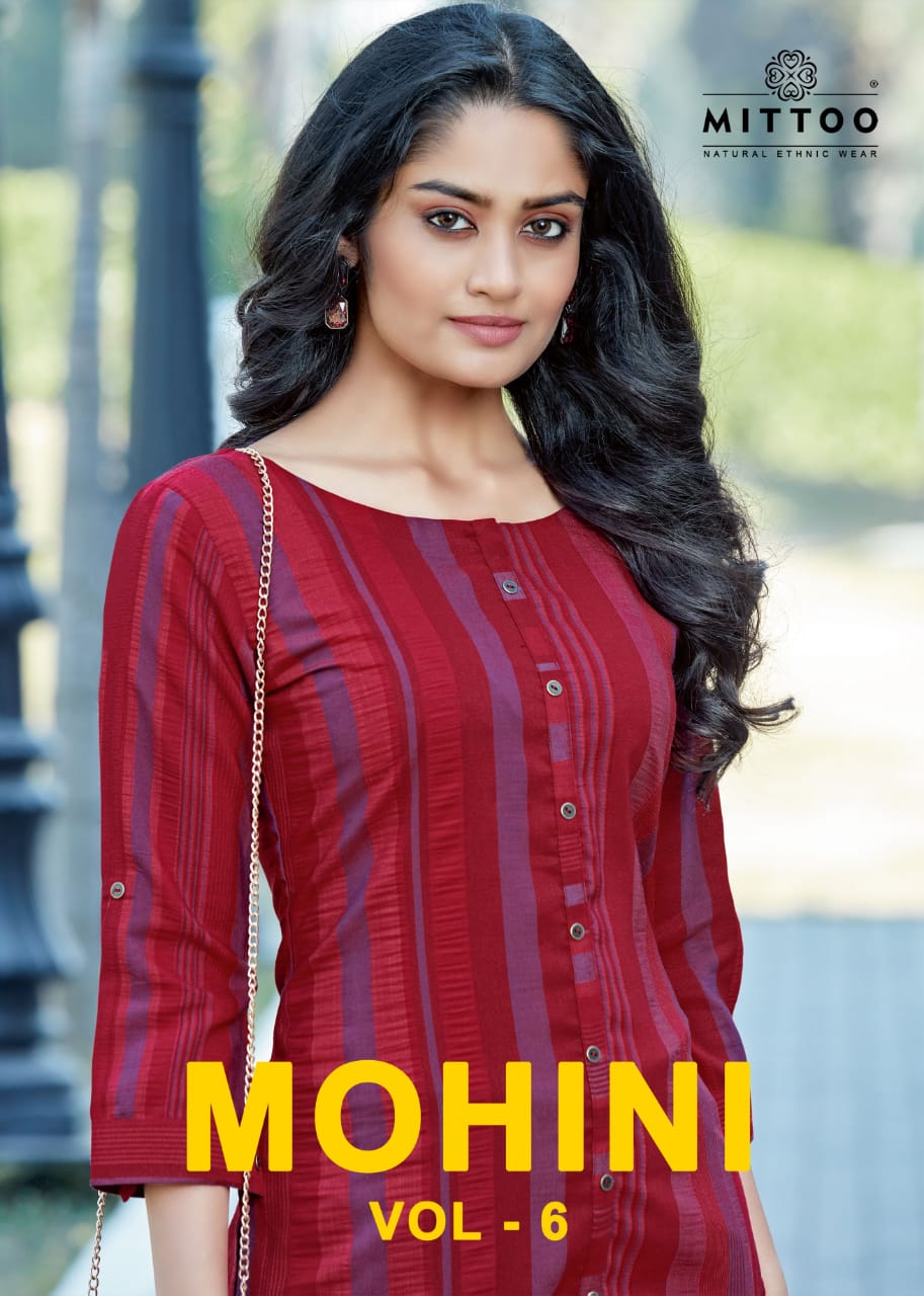 Mittoo Launched Mohini Vol 6 Weaving Strips With Rayon Slub Lycra Regular Wear Kurtis Wholesale Dealer Surat