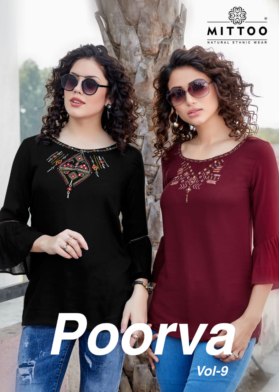 Mittoo Presents Poorva Vol 9 Pure Viscose Fancy Designer Readymade Tops Wholesale Dealer Surat