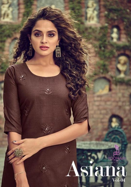 Poonam Designer Launched Asiana Vol 4 Cotton Slub With Mirror Embroidery Work Kurtis Wholesale Dealer Surat