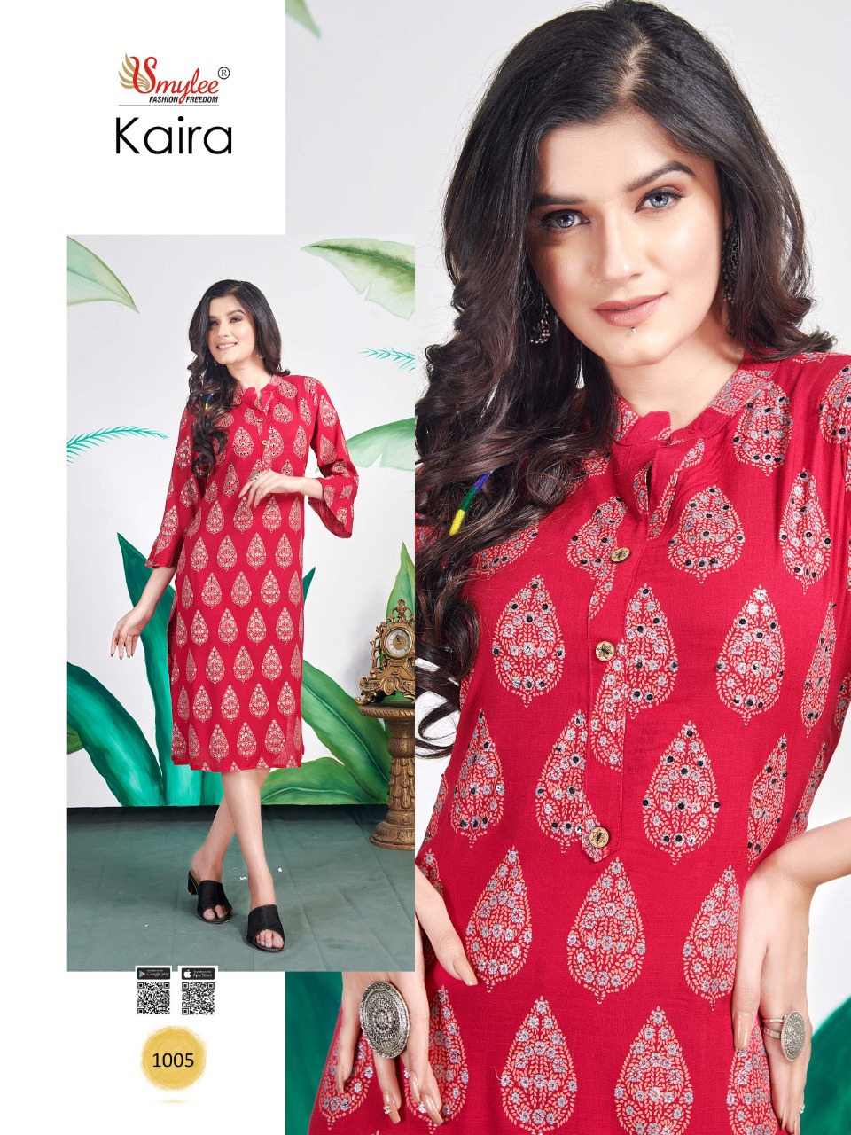 Smylee Fashion Launched Kaira Heavy Rayon Print With Handwork Kurtis Wholesale Dealer Surat