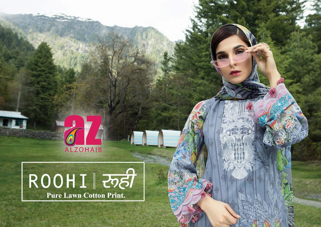 Al Zohaib Launched Roohi Pure Lawn Cotton Pakistani Style Salwar Suits Wholesale Dealer Surat