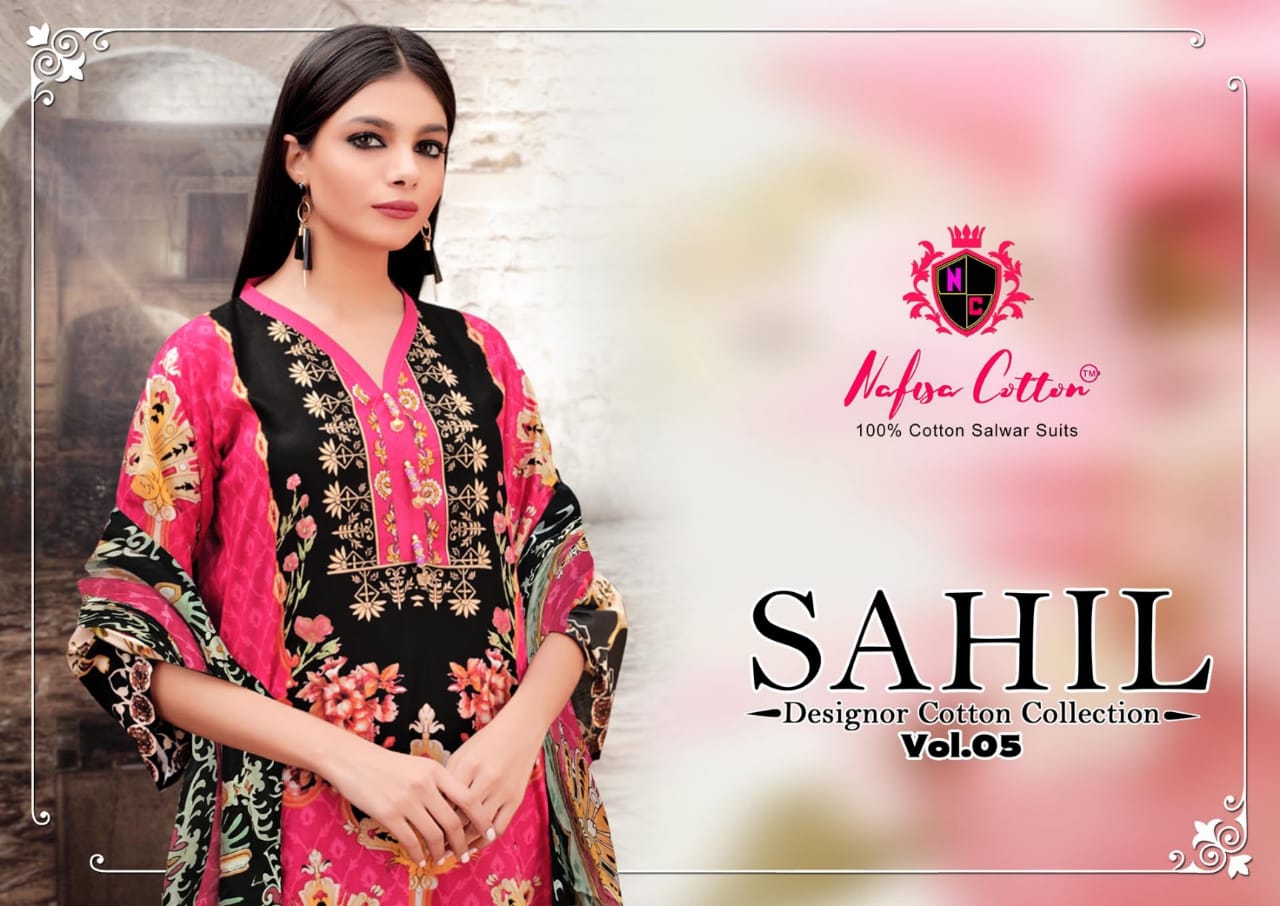 Nafisa Cotton Launched Sahil Designor Cotton Collection Vol 5 Cotton Printed Dress Material Suits Wholesale Dealer Surat