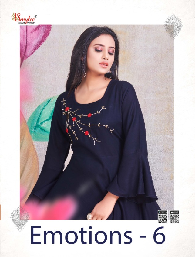 Smylee Fashion Launched Emotions Vol 6 Heavy Rayon Slub With Heavy Handwork Long Gown Type Kurtis Wholesale Dealer Surat