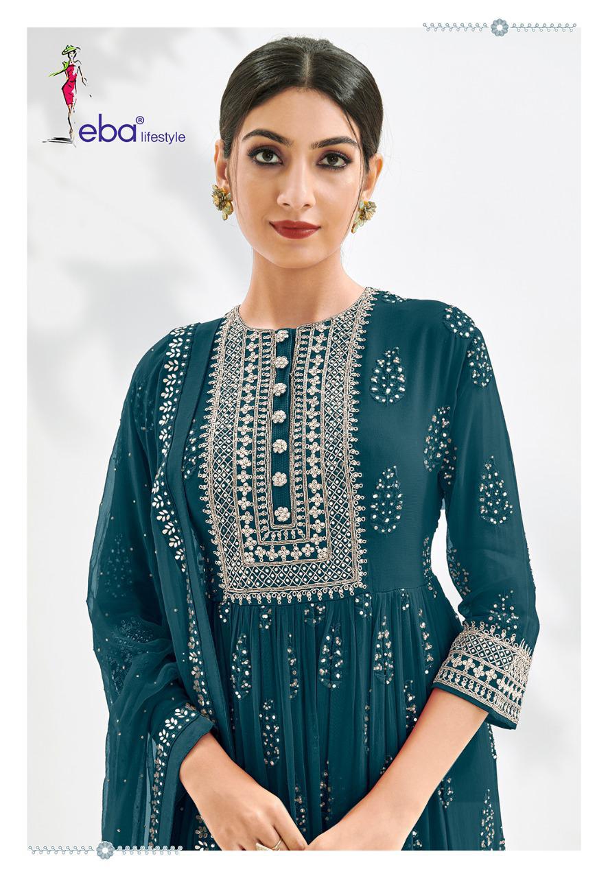 Eba Lifestyle Launched Prime Rose Vol 1 Pure Georgette With Heavy Embroidery Work Long Gown Style Suits Wholesaler Surat