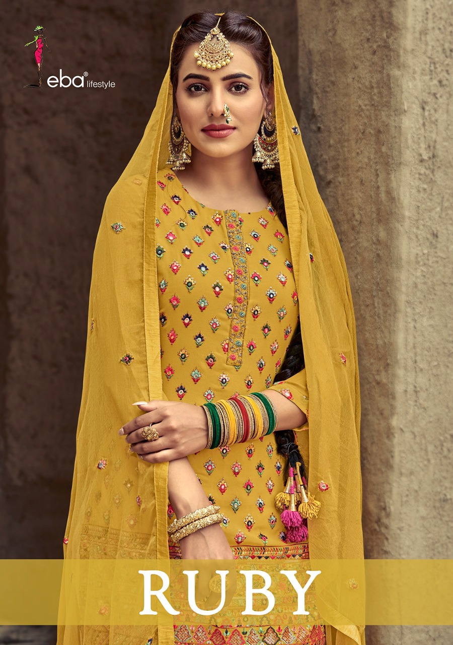 Eba Lifestyle Launched Ruby Semi Pure With Heavy Embroidery Work Patiyala Style Wedding Wear Salwar Suits Wholesaler Surat