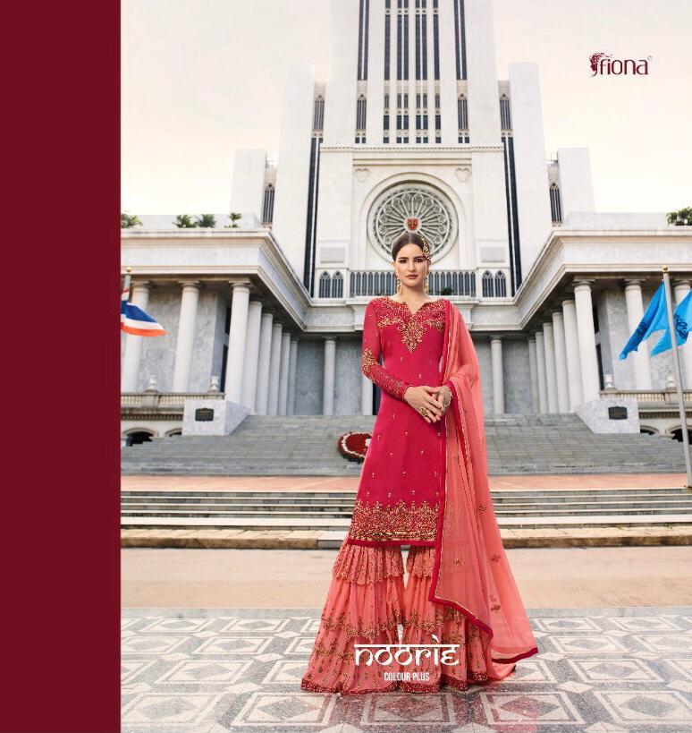 Fiona Noorie Heavy Fox Georgette With Heavy Embroidery Work Pakistani Style Salwar Suits With Sharara Wholesaler Surat