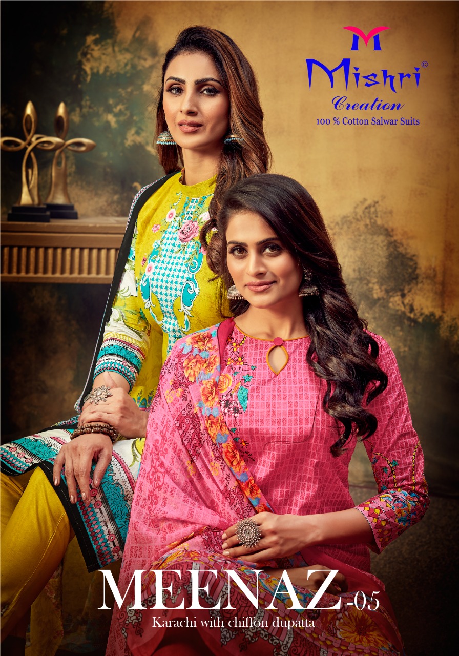 Mishri Creation Presents Meenaz Vol 5 Pure Cotton With Karachi Print Dress Material Suits Wholesale Dealer Surat