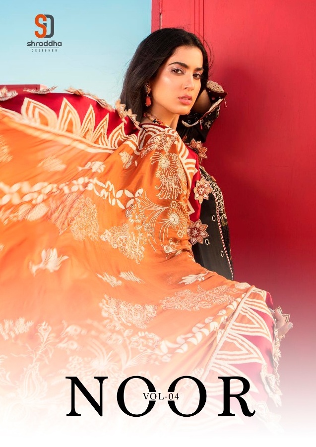 Shraddha Designer Noor Vol 4 Pure Cambric Cotton With Heavy Chicken Embroidery Work Pakistani Salwar Suits Wholesaler Surat