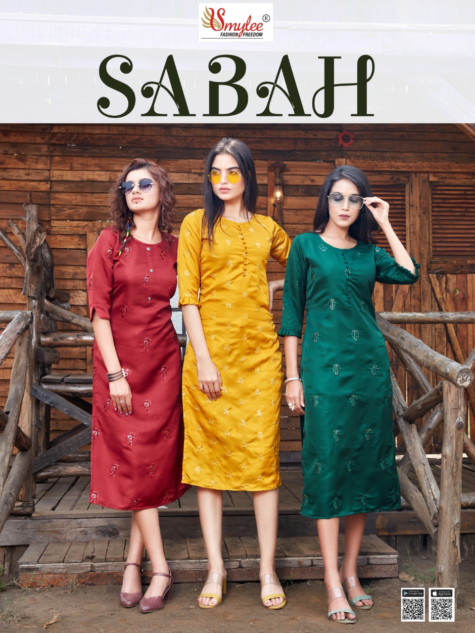 Smylee Fashion Sabah Heavy Fiona Silk With All Over Manual Embroidery Work Long Straight Type Kurtis Wholesale Dealer Surat