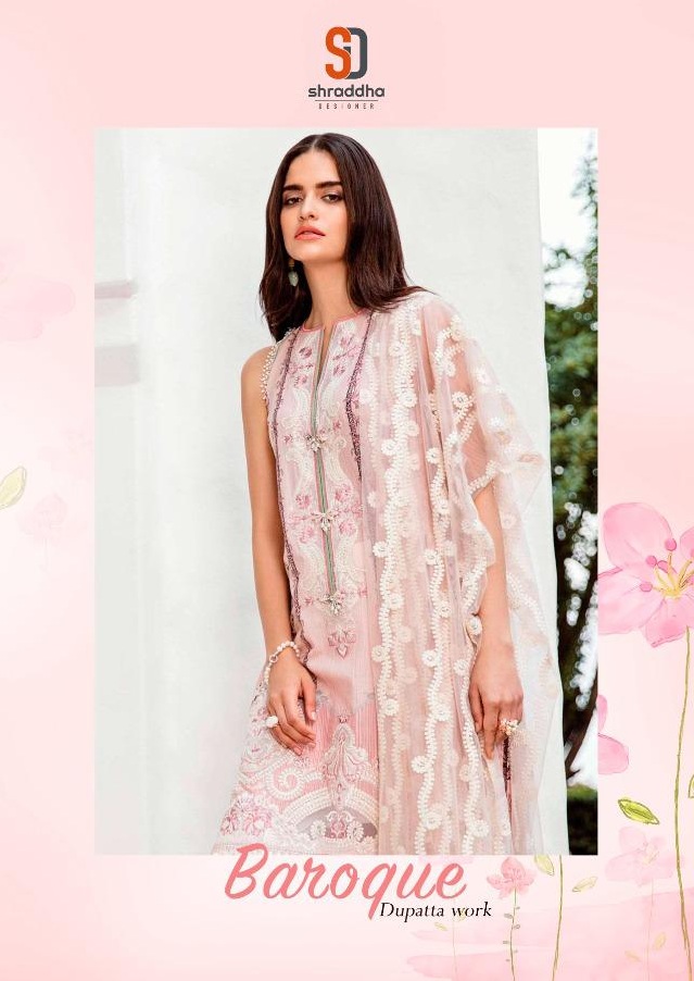 Shraddha Designer Baroque Lawn Cotton Printed With Heavy Embroidery Work Salwar Kameez Wholesale Dealer Surat