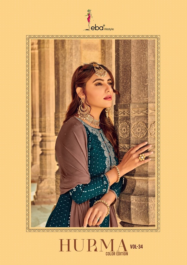 Eba Lifestyle Hurma Color Edition Vol 34 Fox Georgette With Embroidery Daimond Work Salwar Kameez Wholesale Dealer Surat