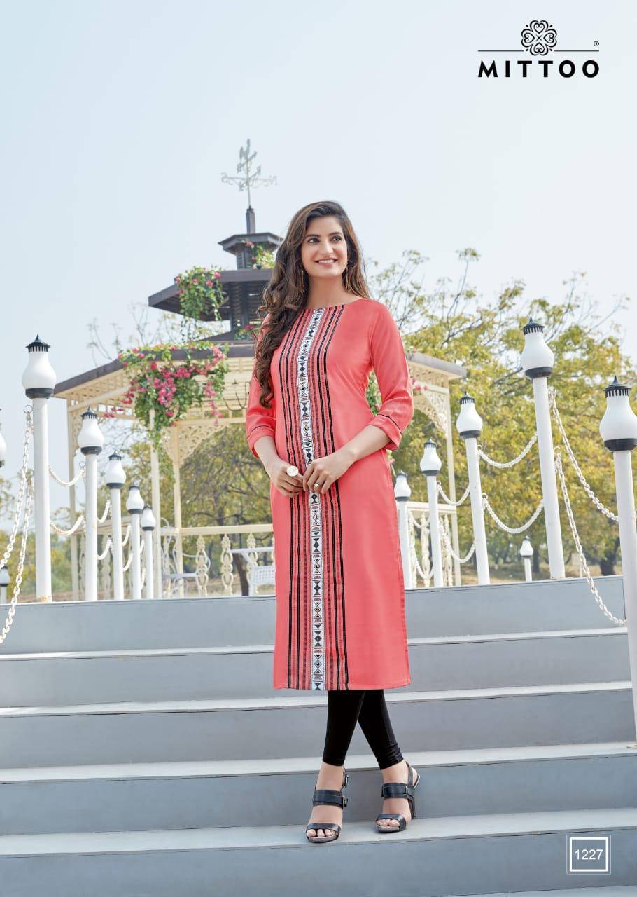 Mittoo Fashion Palak Vol 26 Heavy Rayon Fancy Designer Casual Regular Wear Long Kurtis At Lawest Rate Wholesale Dealer Surat