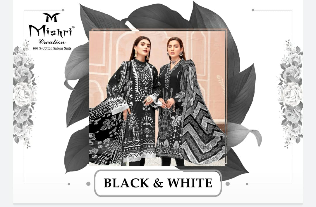 Mishri Creation Black And White Pure Cotton With Karachi Style Dress Material Salwar Suits Wholesale Dealer Surat
