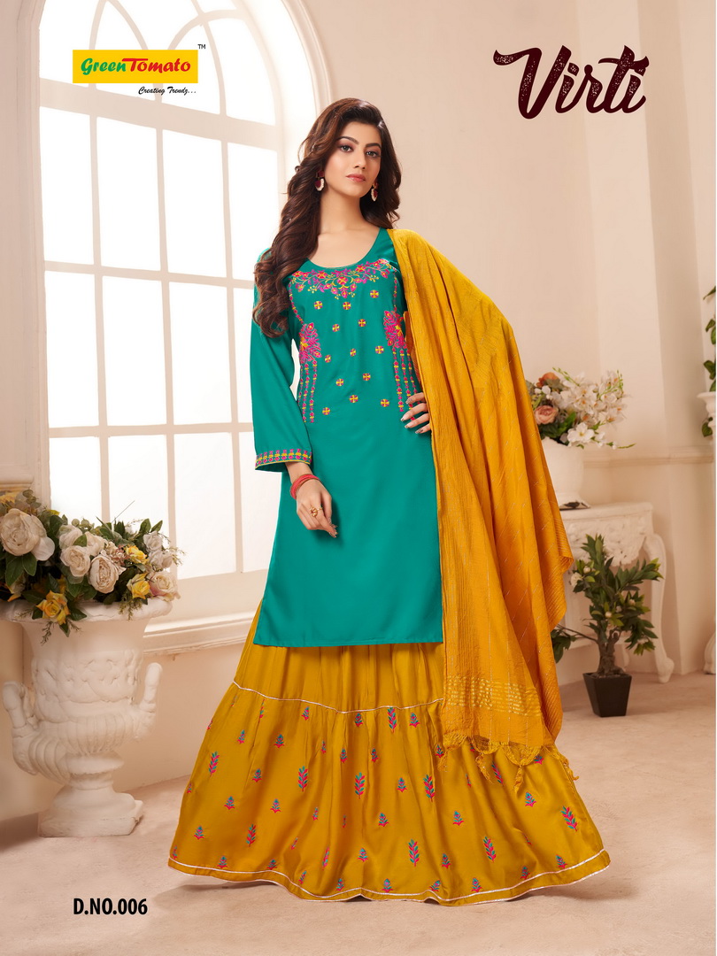 Master Virti Heavy Rayon Top With Embroidery Work Readymade Kurti And Fancy Skirt Wholesale Dealer Surat