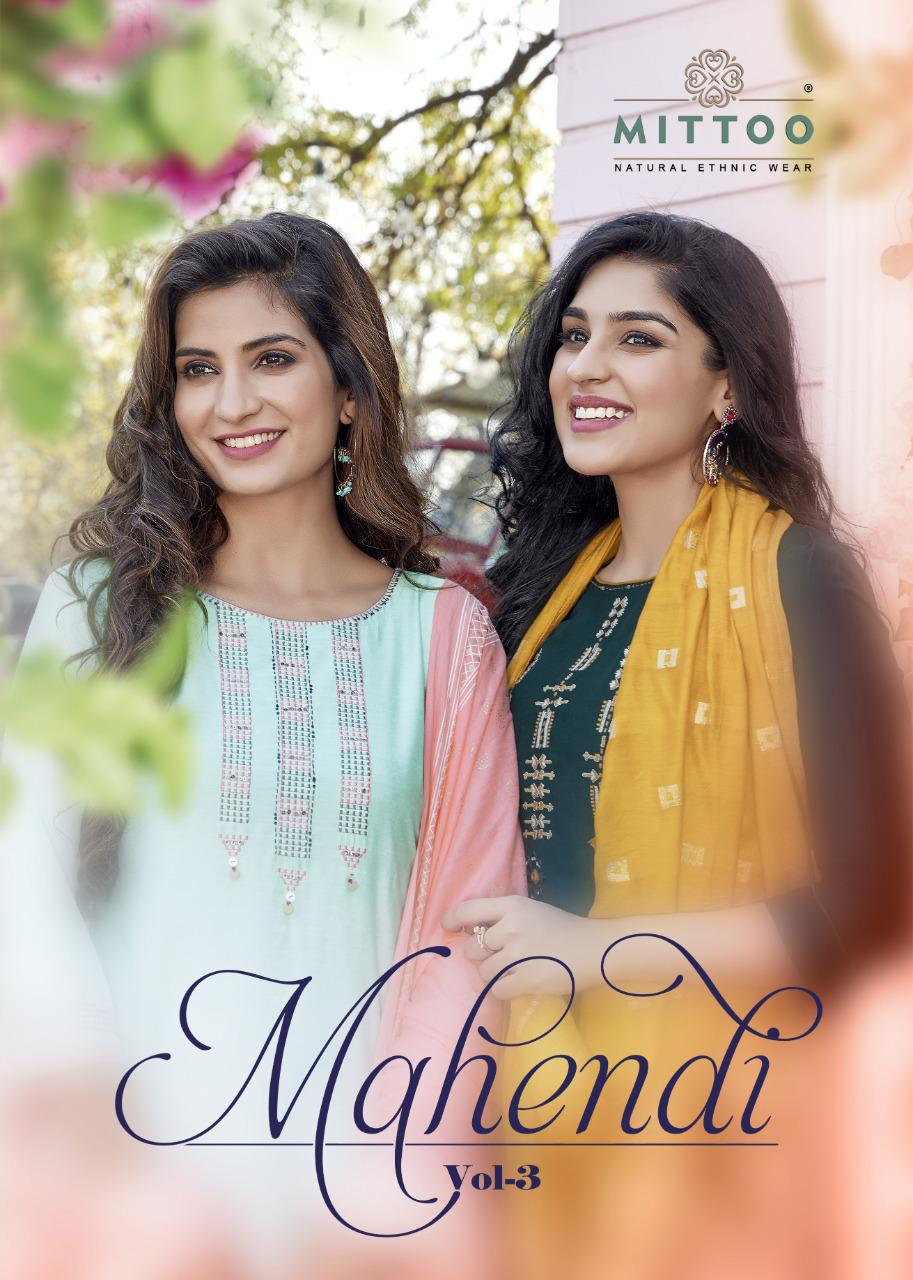 Mittoo Mahendi Vol3 Chinon Butti Handwork And Embroidery Work Casual Wear Readymade Kurti Wholesale Dealer Surat
