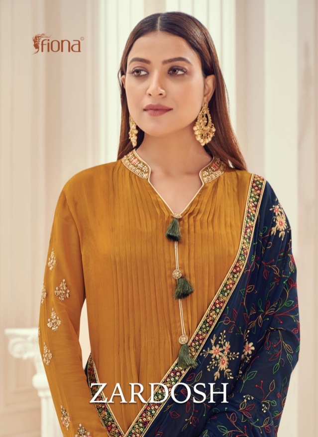 Fiona Zardosh Chinnon Full Flair With Plaiting Border & Sleeves Embroidery Work Dress Material Salwar Suit Wholesale Dealer Surat