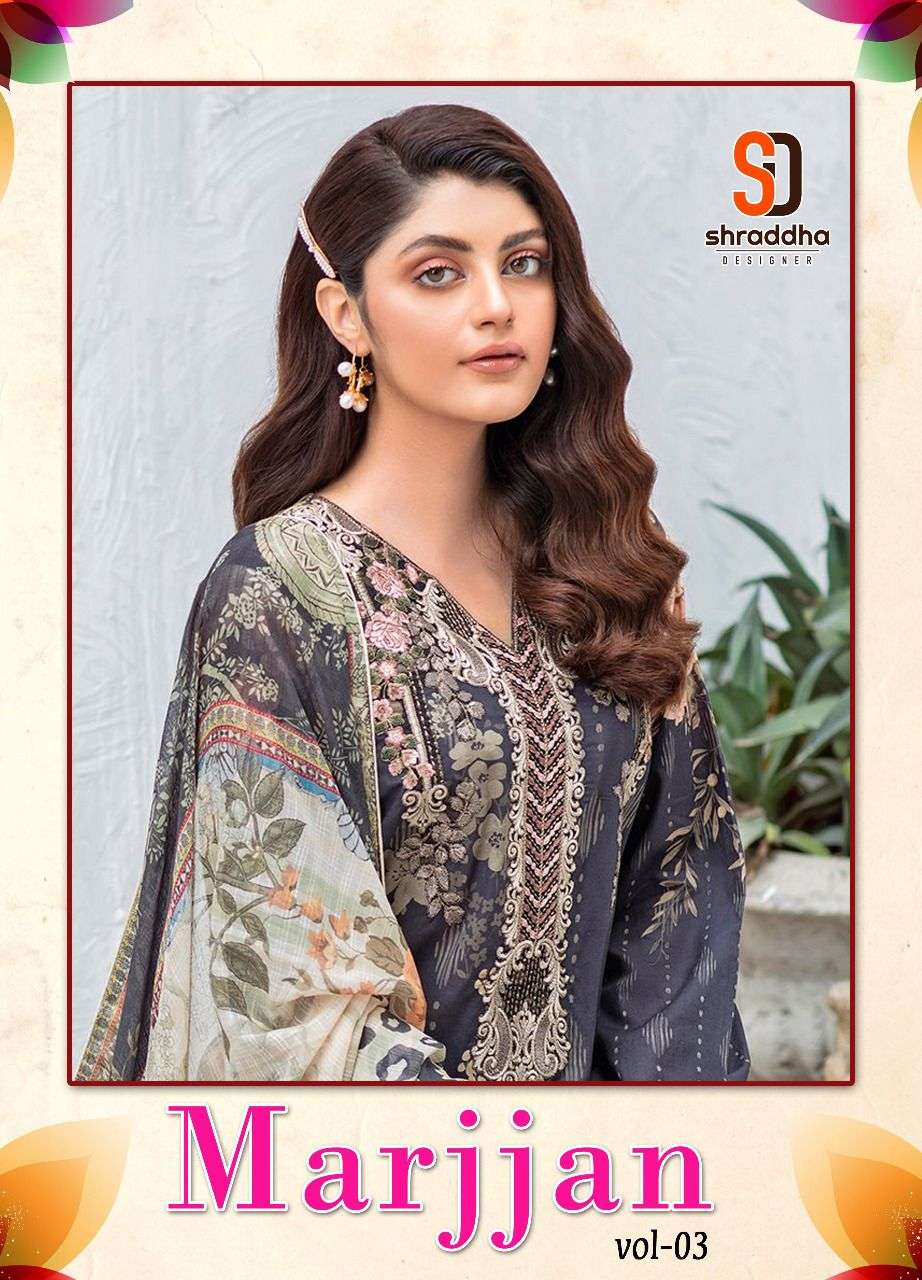 Shraddha Designer Marjjan Vol 3 Lawn Cotton Printed With Heavy Embroidery Dress Material Salwar Suit Wholesale Dealer Surat