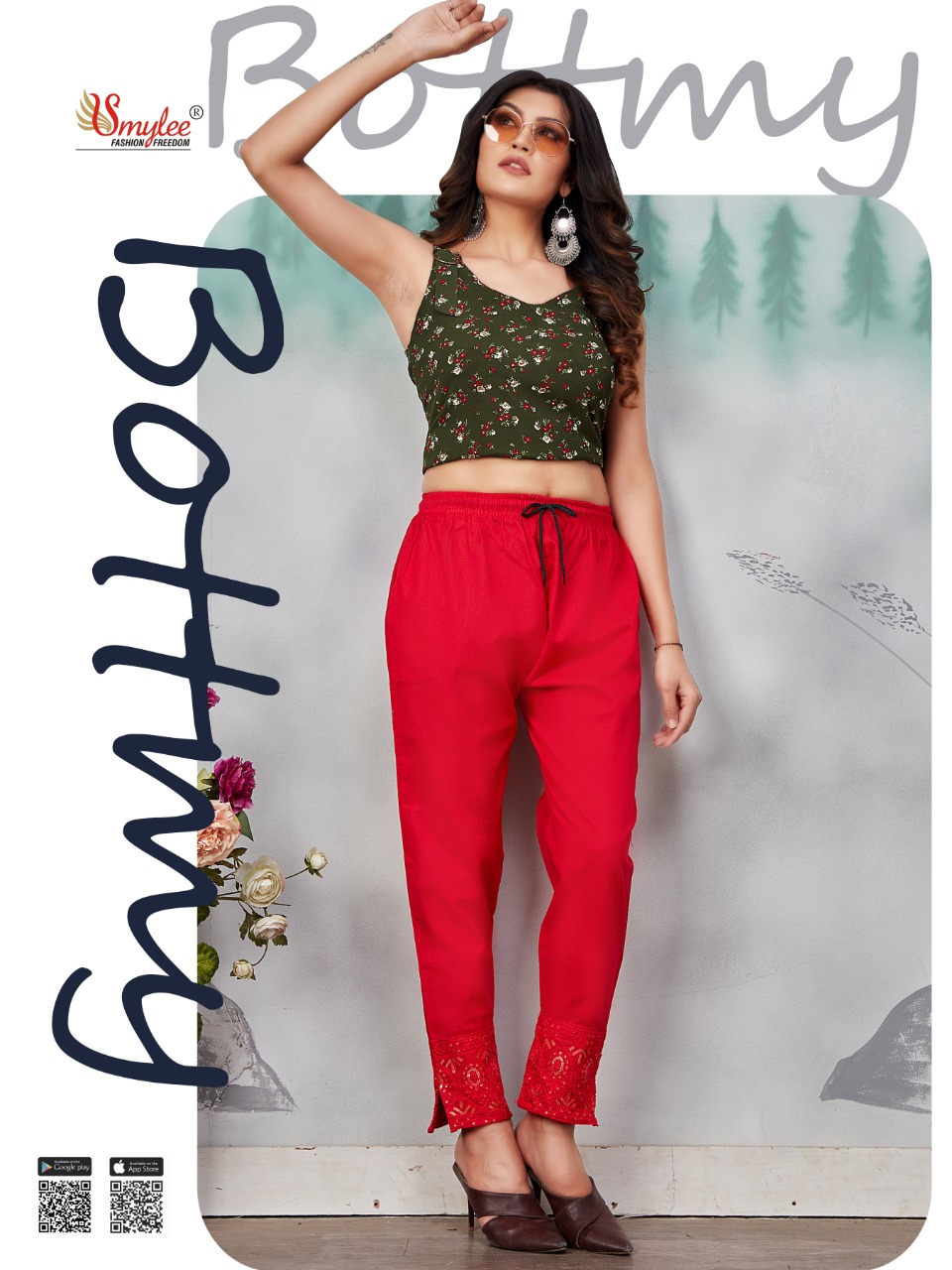 Smylee Fashion Bottmy Heavy Starchable Slub Fabric Readymade Colourful Pant Collection Wholesale Dealer Surat
