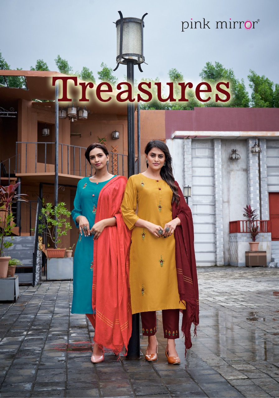 Pink Mirror Treasures Readymade Viscose Kurtis Online Wholesaler Surat