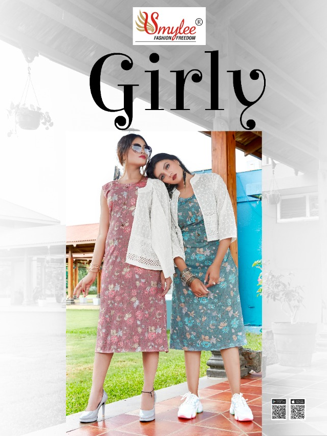 Smylee Fashion Girly Rayon Print Kurtis With Jacket Wholesaler Surat