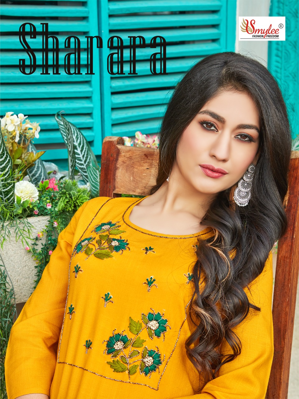 Smylee Fashion Sharara Rayon With Embroidered And Hand Work Stylish Party Wear Kurtis With Sharara Style Bottom Wholesaler Surat