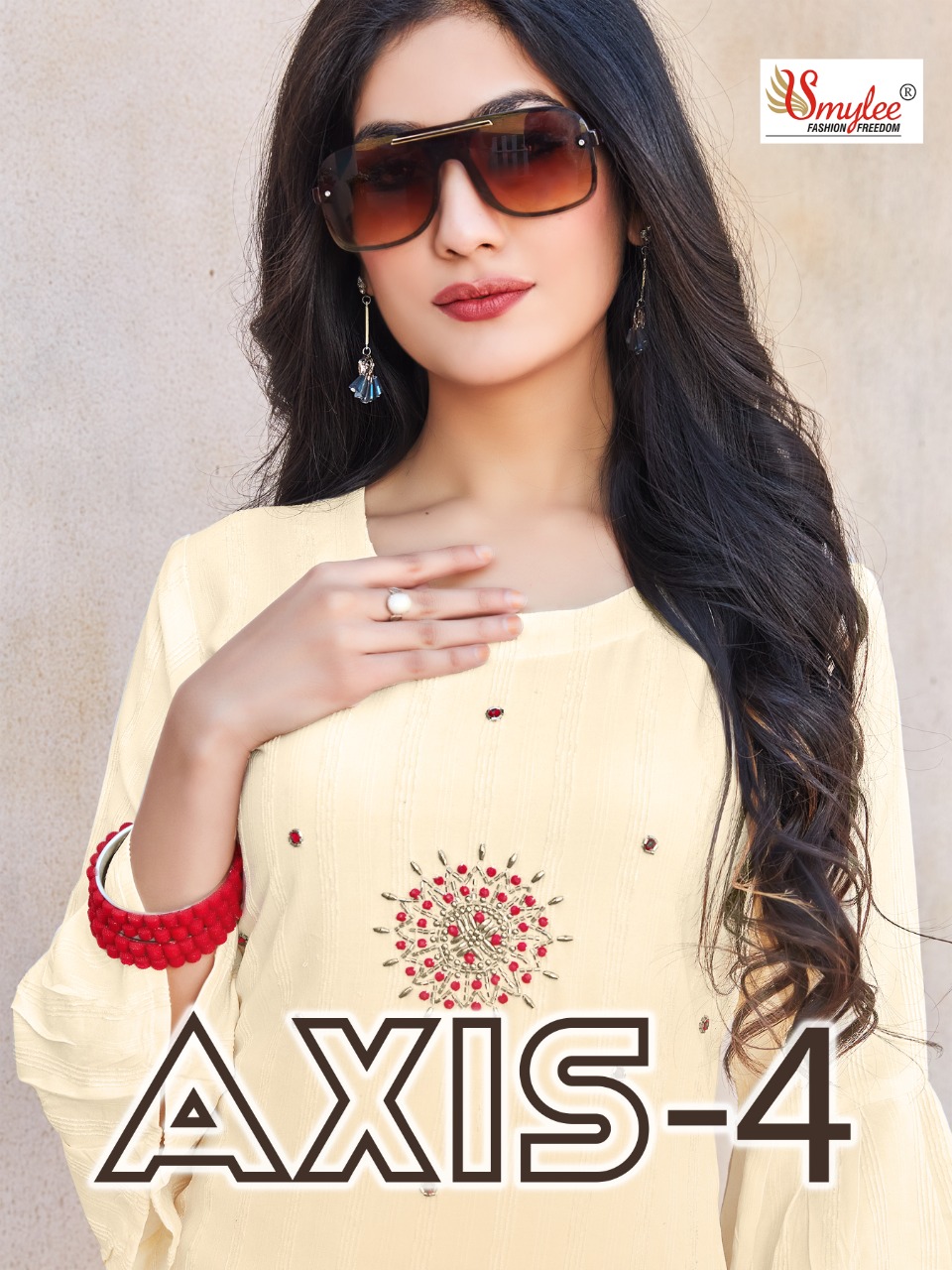 Smylee Fashion Axis Vol 4 Bombay Valvet Linning With Neck Embroidery Designer Fancy Kurtis Wholesaler Surat