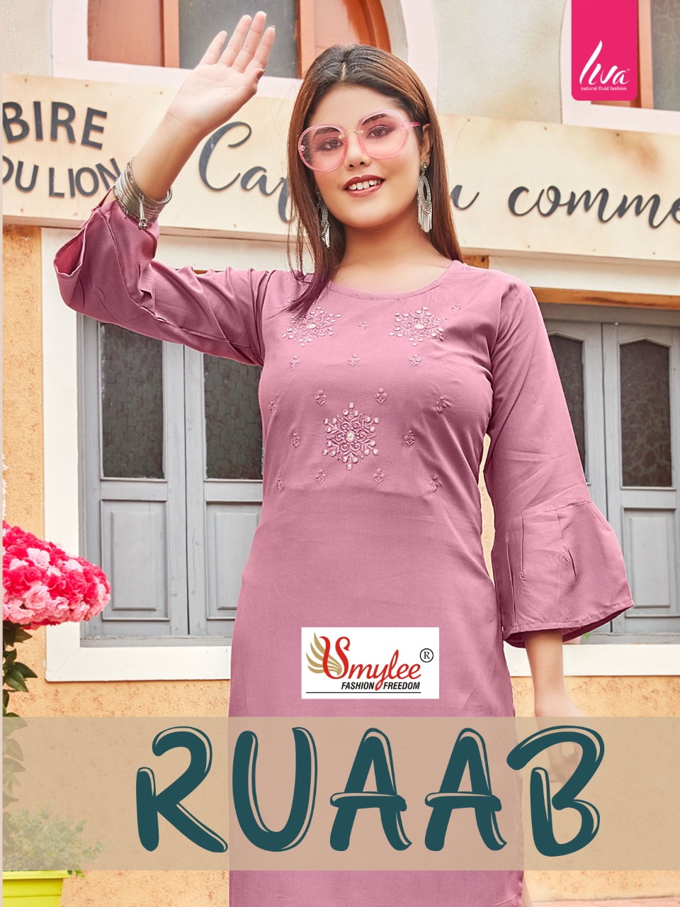 Smylee Fashion Ruaab Rayon Embroidery Designer Stylish Causal Wear Kurtis Wholesaler Surat