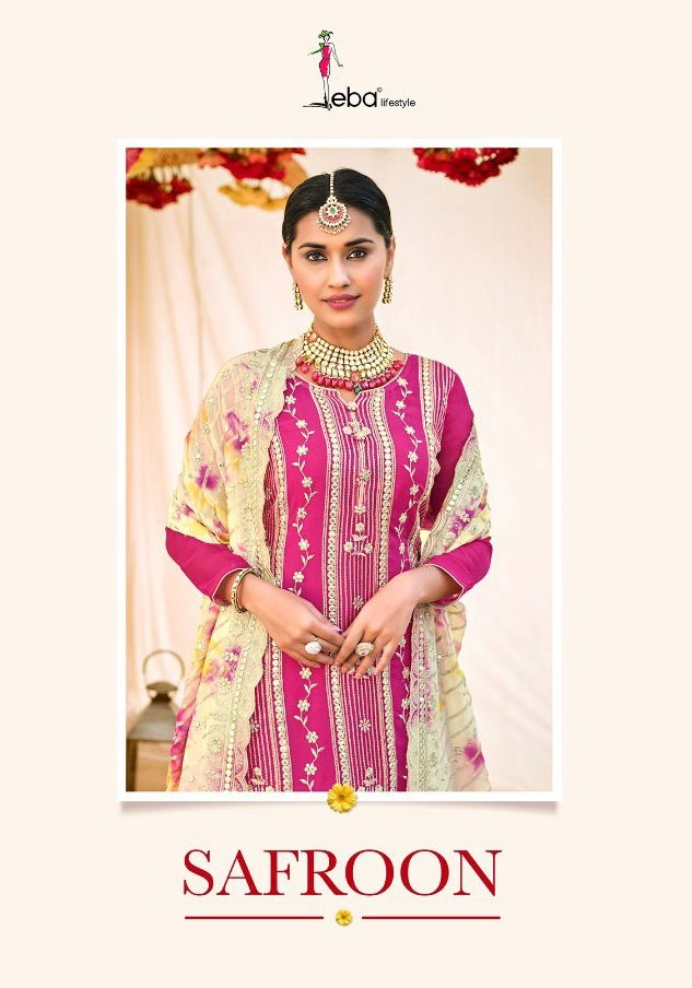 Eba Lifestyle Safroon Georgette Heavy Designer Elegant Suits Wholesaler Surat