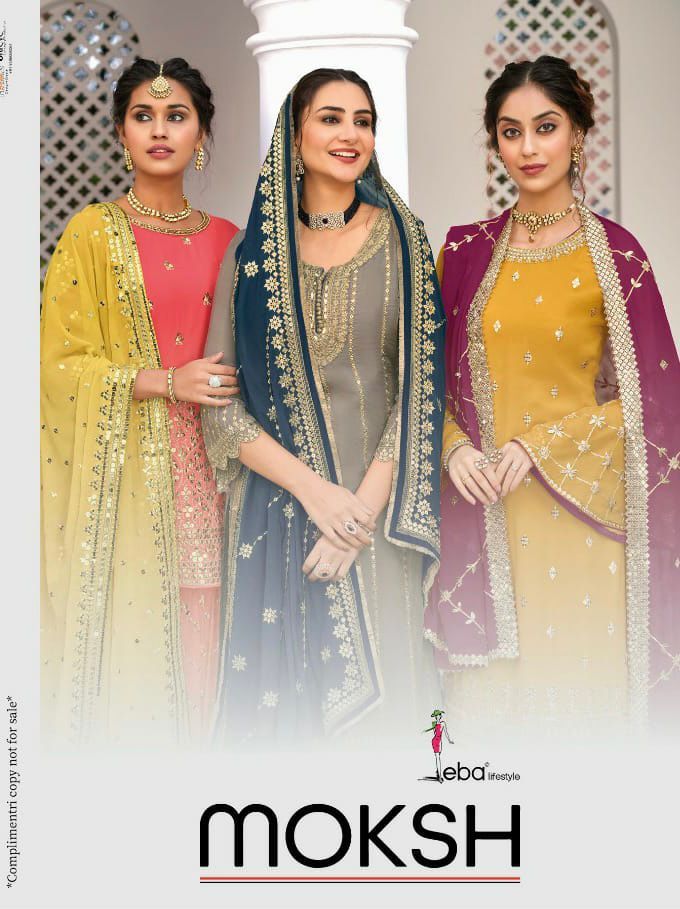Eba Lifestyle Moksh Vol 1 Fox Georgette Heavy Designer Elegant Suits Wholesaler Surat