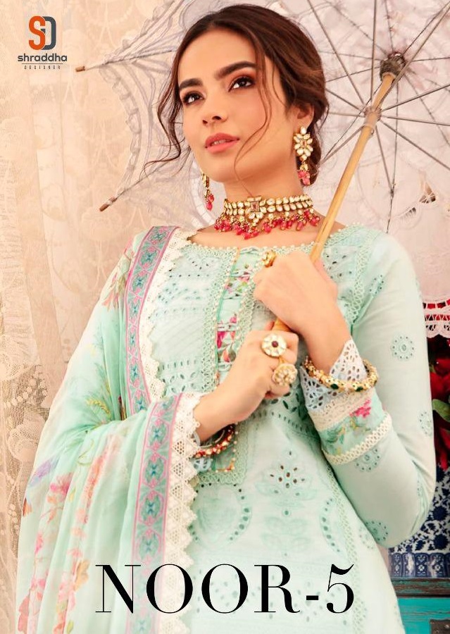 Shraddha Designer Noor Vol 5 Pure Cambric Cotton With Heavy Chicken Embroidery Work Salwar Kameez Wholesale Dealer Surat