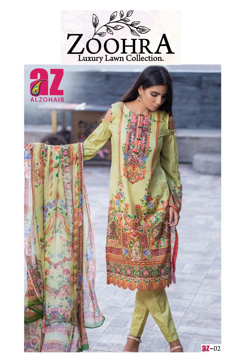 Al Zohaib Zoohra Luxury Lawn Collection Lawn Cotton Pakistani Salwar Suits Wholesaler Surat
