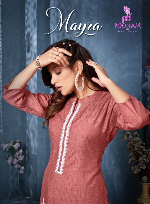 Poonam Designer Mayra Rayon Formal Wear Kurtis Wholesaler Surat
