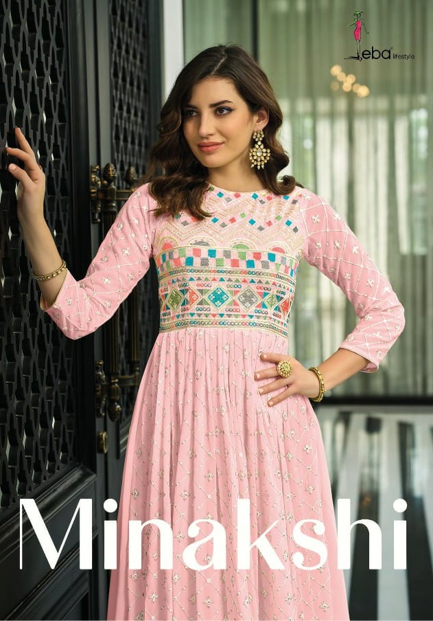 Eba Lifestyle Minakshi Georgette With Long Embroidery Gown Kurtis Wholesaler Surat