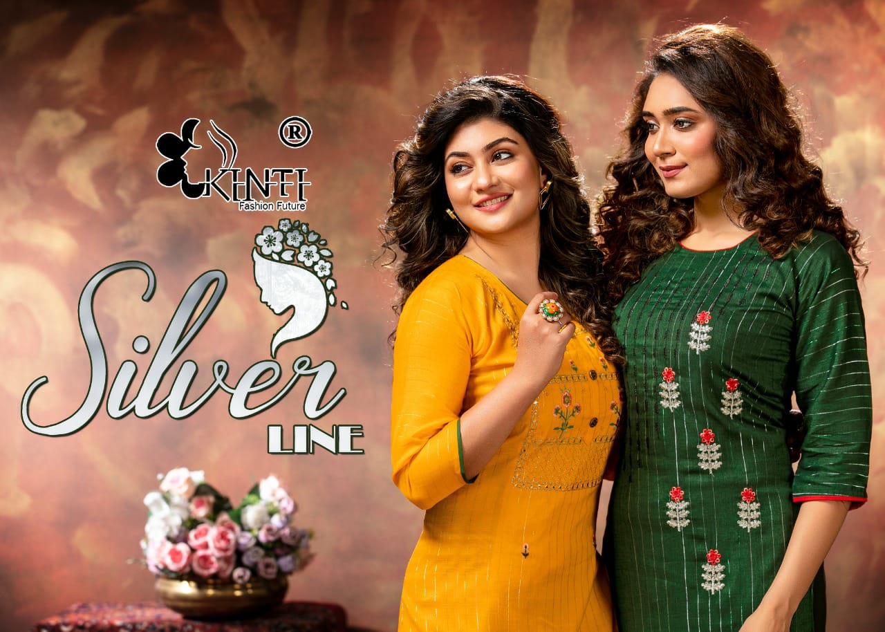 Kinti Silver Line Lurex Straight Fancy Embroidery Kurtis Wholesaler Surat
